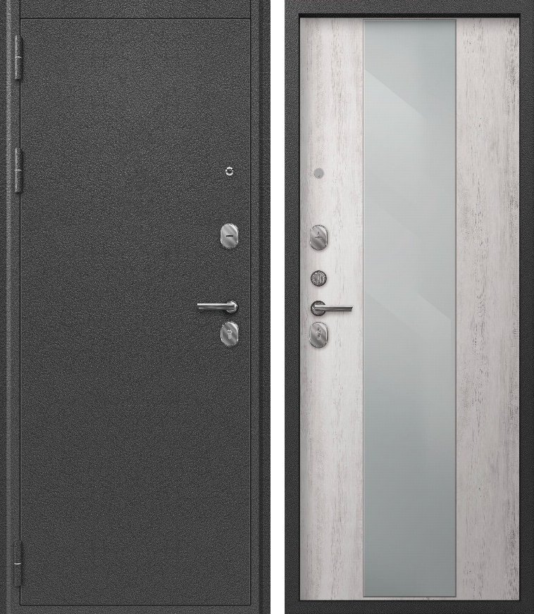 Входная дверь для квартиры O-150 Серебро антик + Дуб пепельный (860х2050, лев.)
