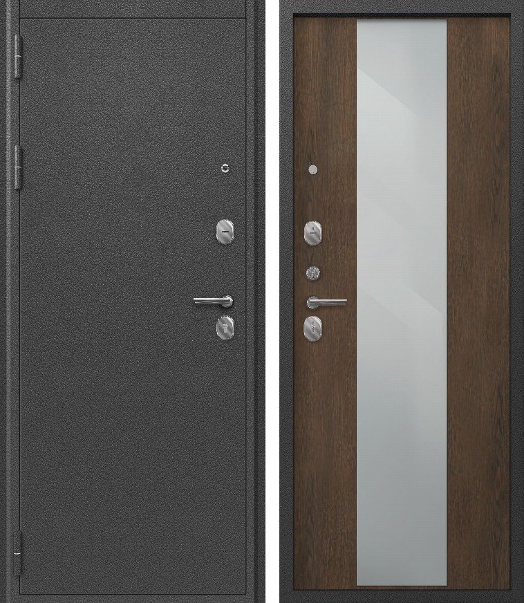 Входная дверь O-150 Серебро антик + Тиковое дерево