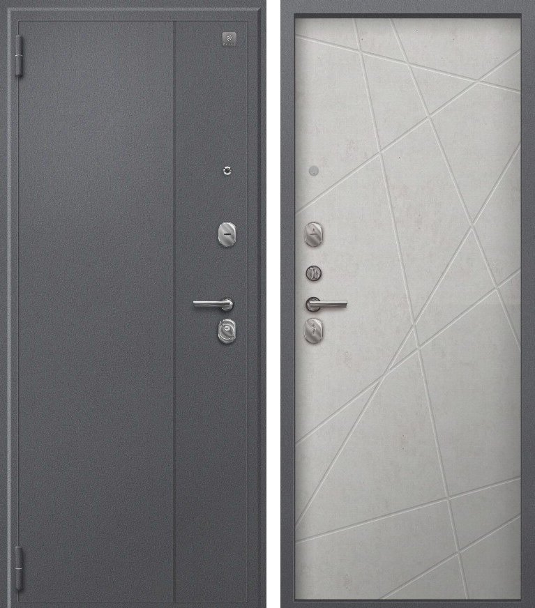 Входная дверь для квартиры A-03 Серый букле + Бетон светлый (860х2050, лев.)