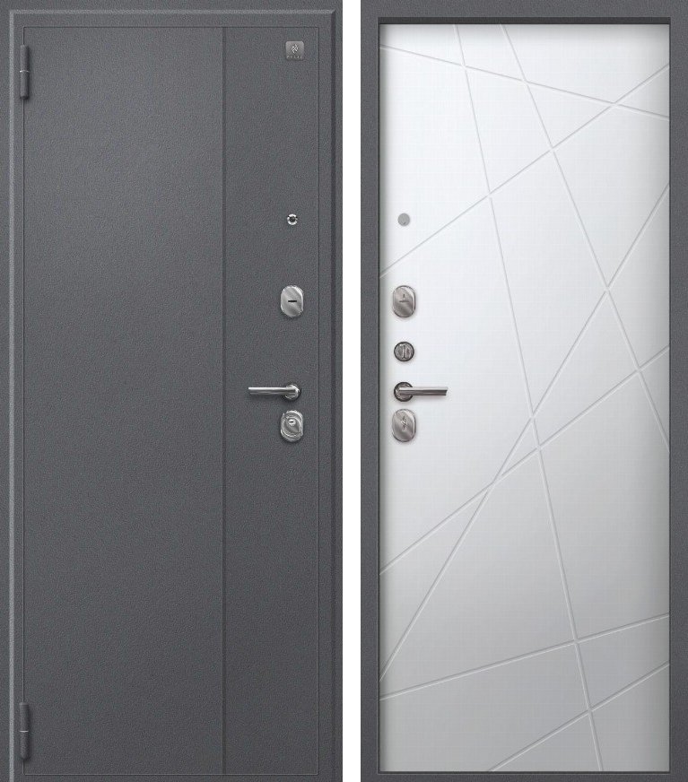 Входная дверь A-03 Серый букле + Кашемир белый