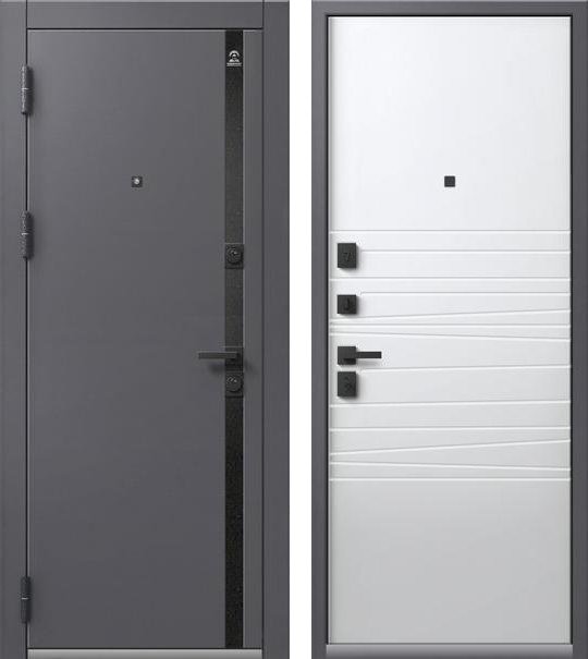 Входная дверь для квартиры Люкс-5 Антрацит муар+кашемир графит + Кашемир белый (860х2050, лев.)