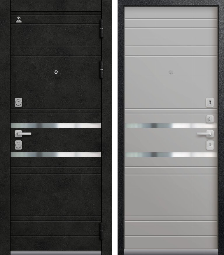 Входная дверь для квартиры C-109 Черный муар + бетон темный + Кашемир сильвер (860х2050, прав.)