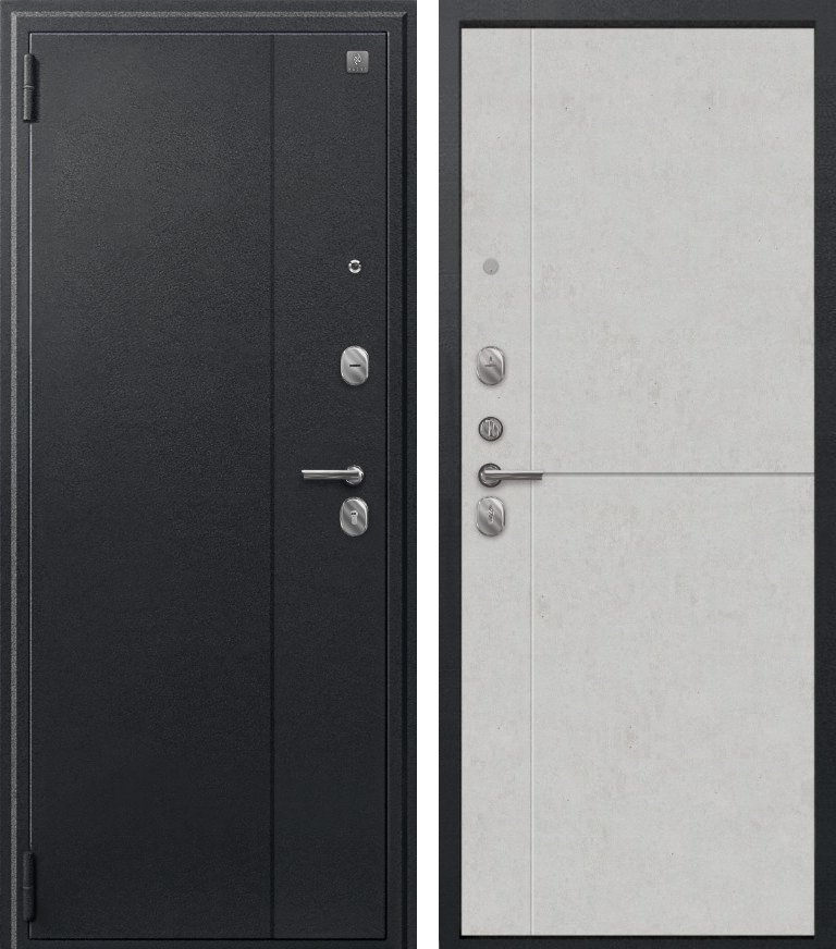 Входная дверь для квартиры A-05 Черный сатин + Бетон светлый (960х2050, лев.)