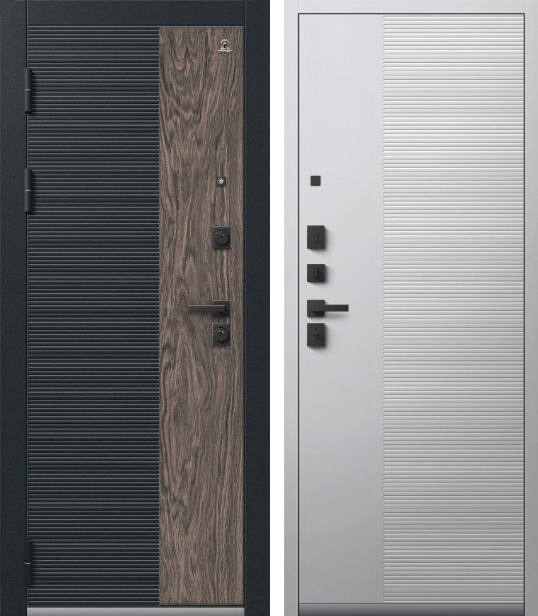 Входная дверь для квартиры C-112 (2026) Черный муар + Орех мокко + Черный кварц + Кашемир белый (960х2050, лев.)