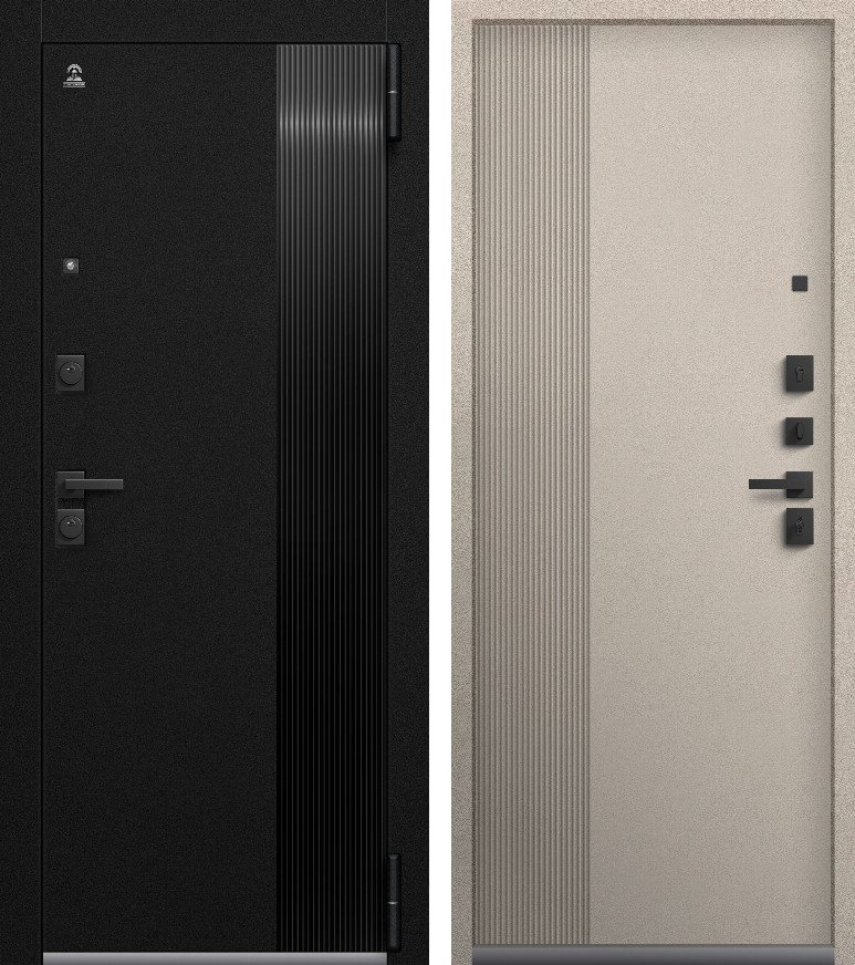 Входная дверь Люкс-2 (2026) Черный муар+Корунд черный + Корунд сливки