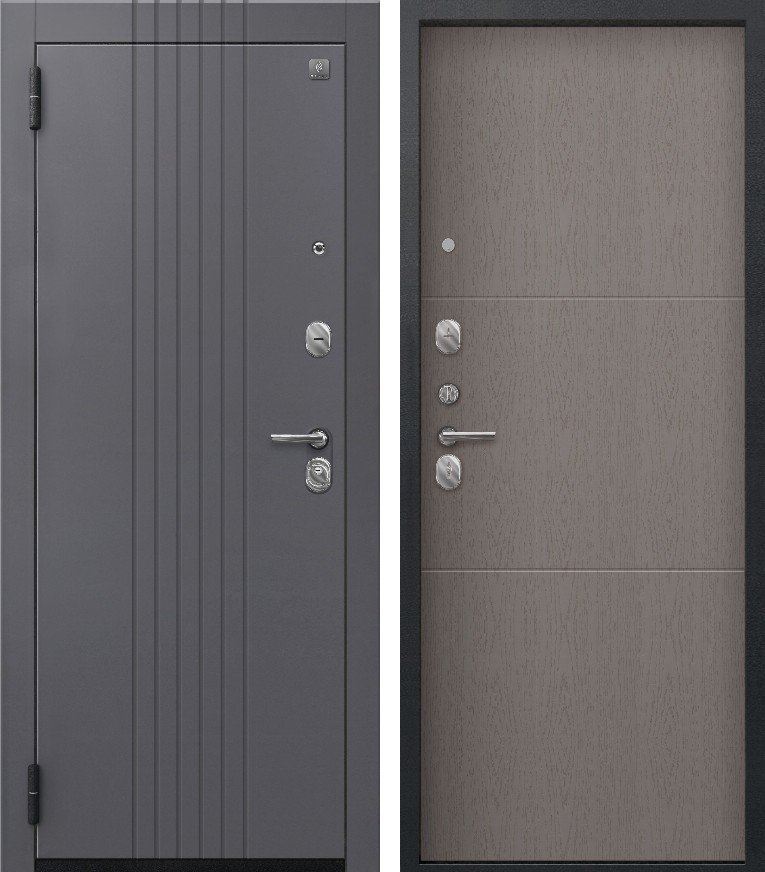 Входная дверь A-12 (2026) Черный муар + Кашемир графит + Софт ясень грей