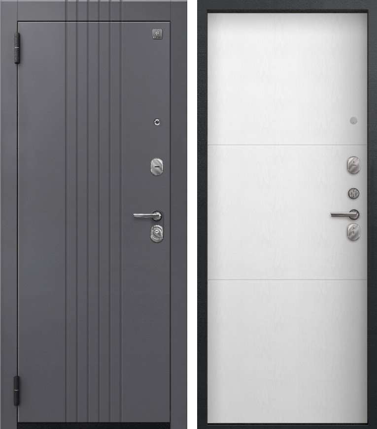 Входная дверь A-12 (2026) Черный муар + Кашемир графит + Софт ясень белый
