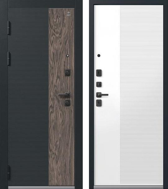 Входная дверь C-112 Черный муар+кварц черный+орех мокко + Белый