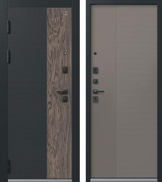 Входная дверь C-112 Черный муар+кварц черный+орех мокко + Базальт