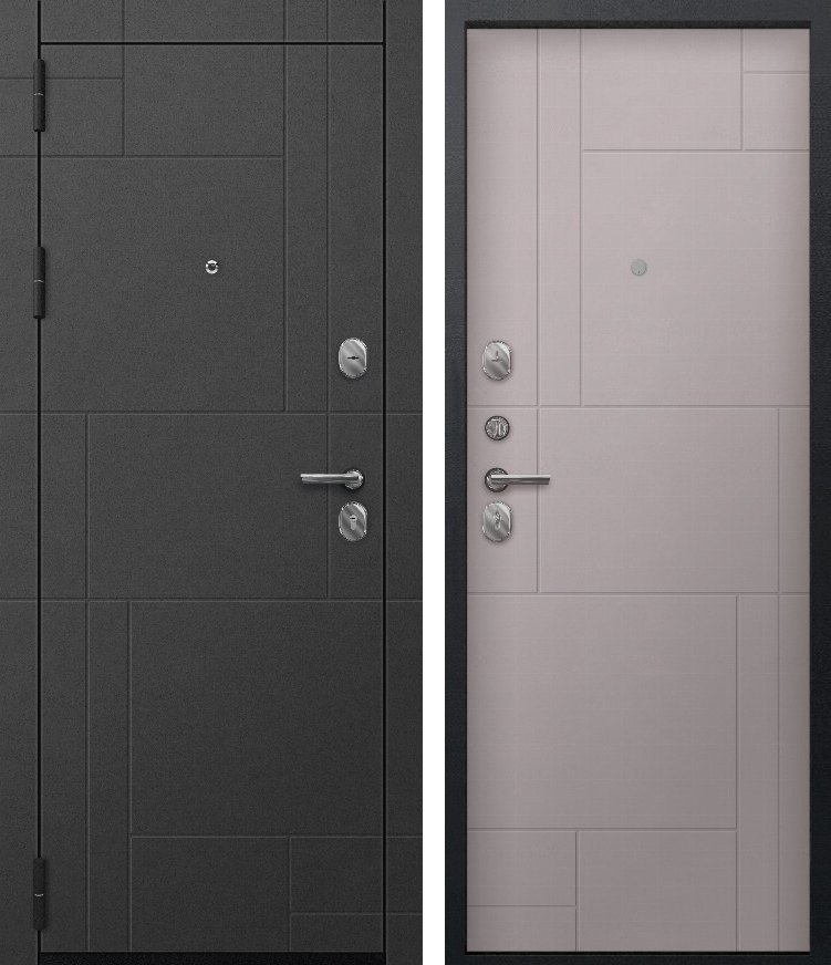 Входная дверь для квартиры O-171 Черный сатин + Сатин графит + Пыльная роза (860х2050, лев.)