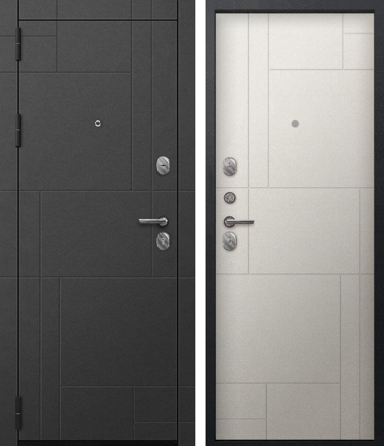 Входная дверь для квартиры O-171 Черный сатин + Сатин графит + Белая шагрень (860х2050, лев.)