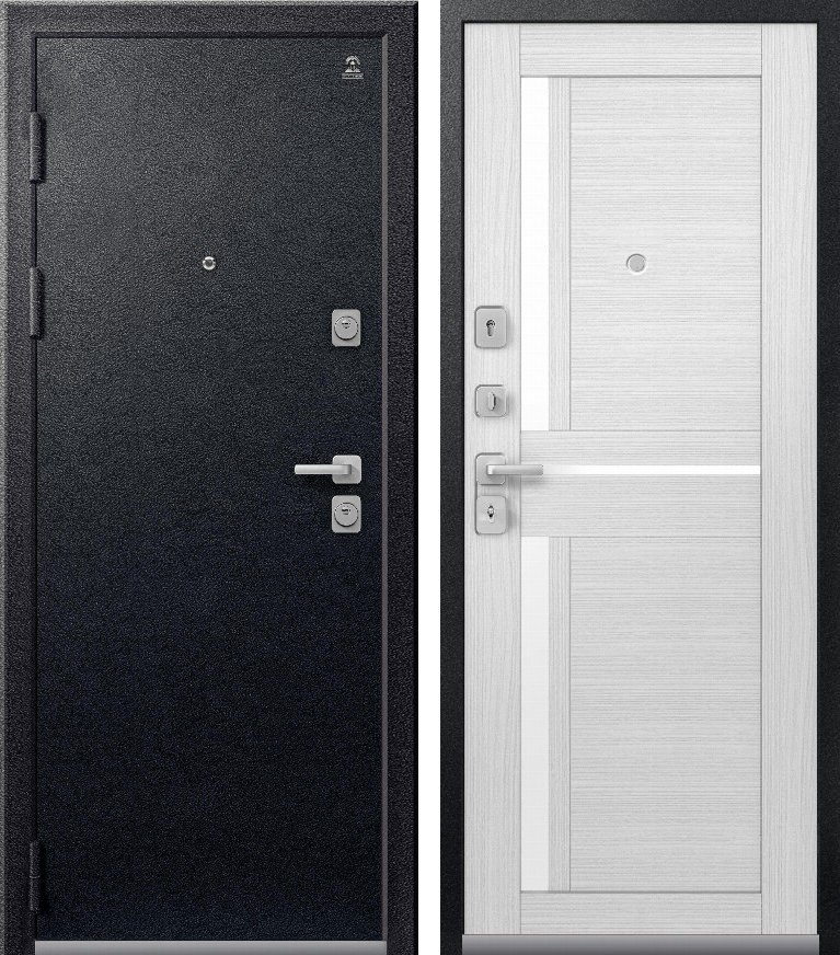 Входная дверь для квартиры C-102 Черный муар + Сноу (860х2050, лев.)