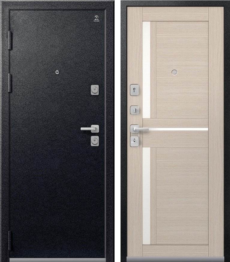 Входная дверь для квартиры C-102 Черный муар + Лиственница светлая (860х2050, лев.)