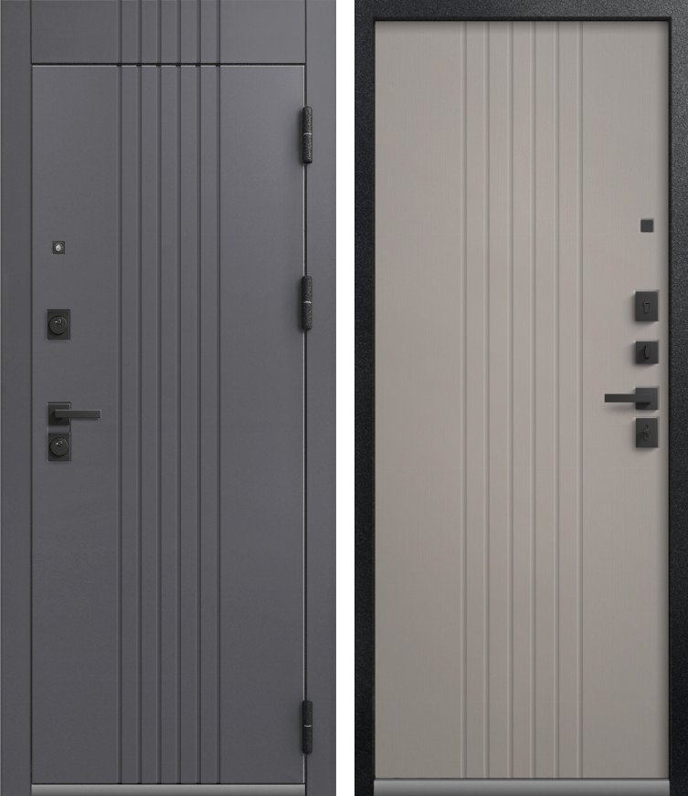 Входная дверь для квартиры Люкс-12 Антрацит муар+кашемир графит + Кашемир грей (960х2050, прав.)