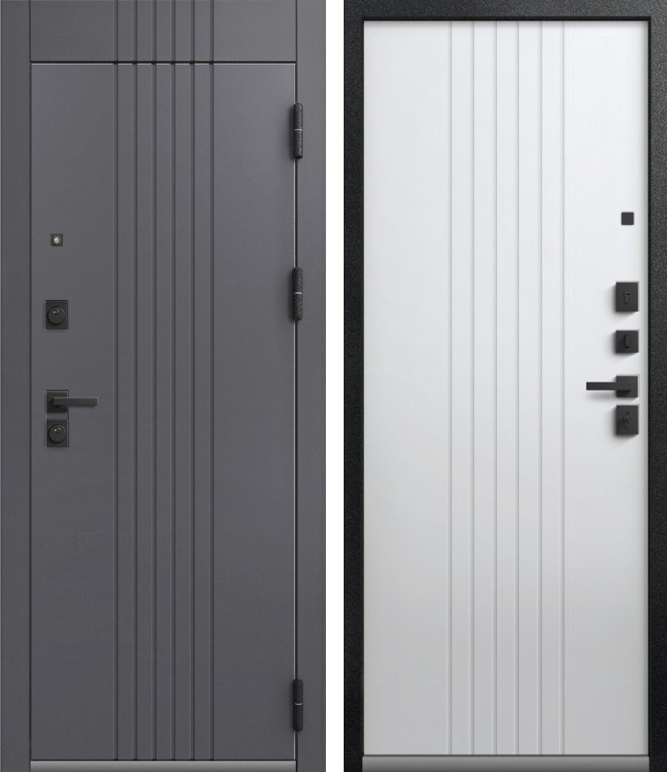 Входная дверь для квартиры Люкс-12 Антрацит муар+кашемир графит + Кашемир белый (960х2050, прав.)