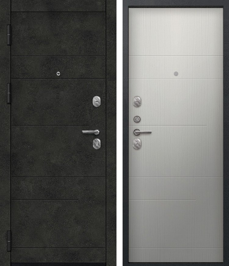 Входная дверь для квартиры O-140 Черный сатин + бетон темный + Ясень скандинавский (860х2050, лев.)