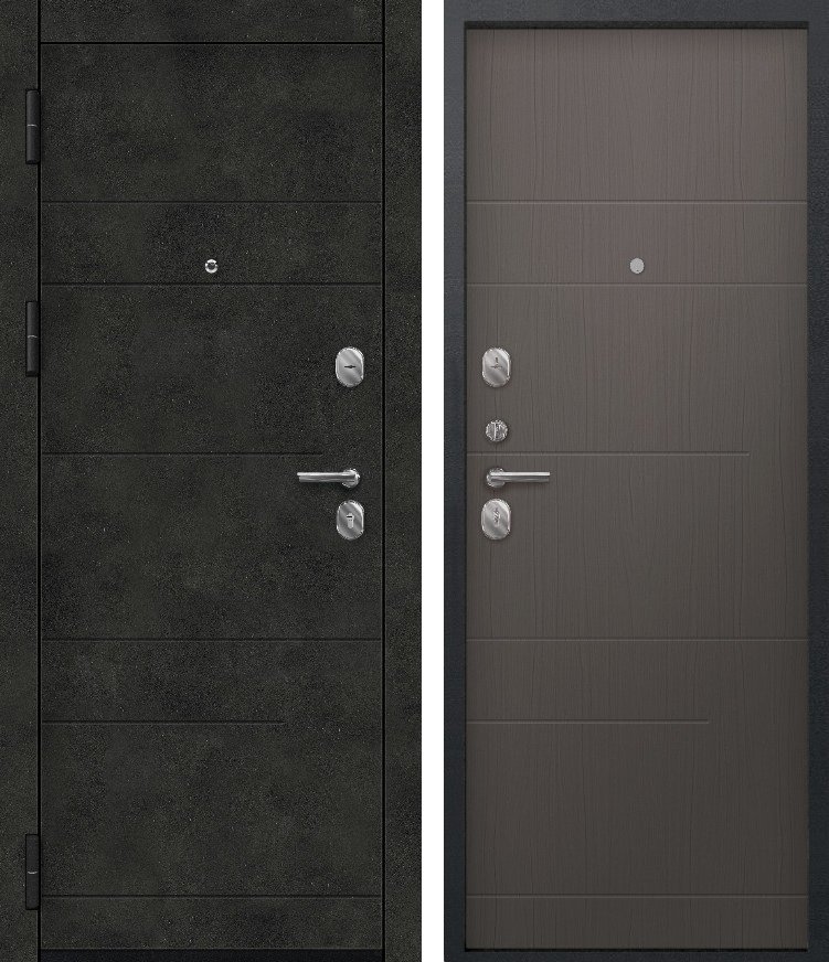 Входная дверь O-140 черный сатин + бетон темный + Ясень пепельный