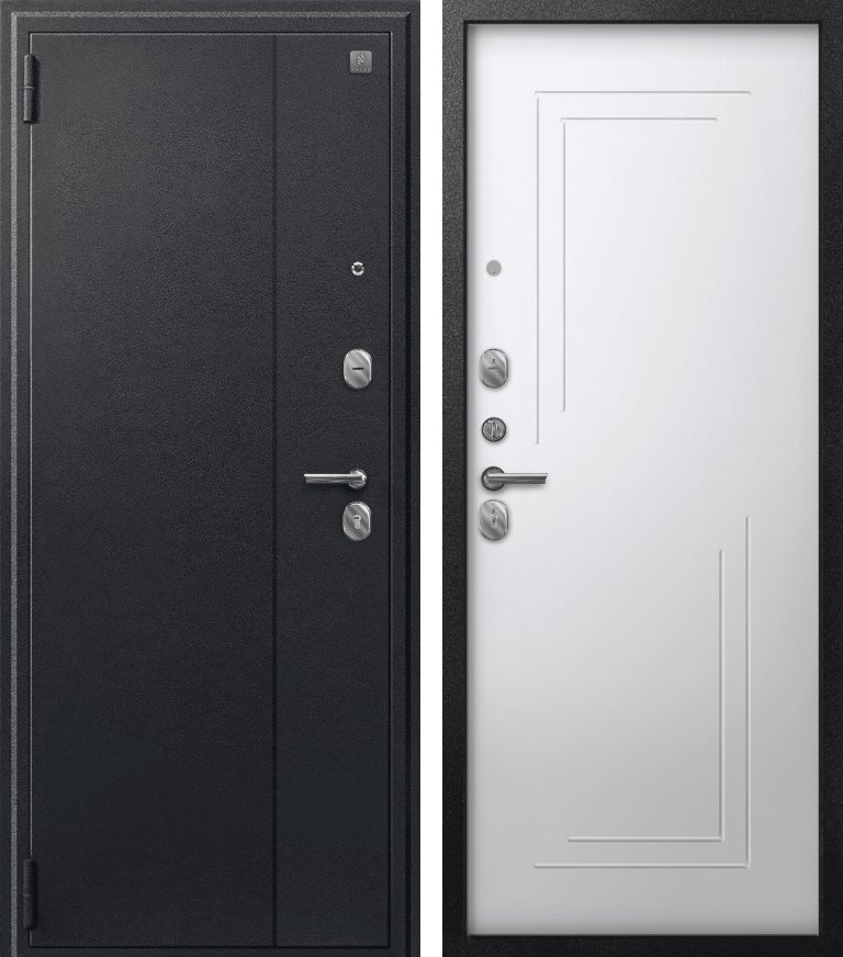 Входная дверь для квартиры A-06 Черный сатин + Кашемир белый (860х2050, лев.)