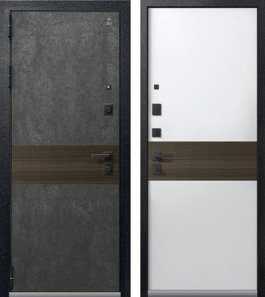Входная дверь для квартиры Люкс-2 Черный муар + серый камень + миндаль рифленый + Кашемир белый + миндаль рифленый (860х2050, лев.)