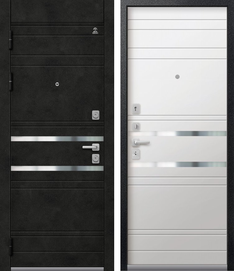 Входная дверь для квартиры C-115 Черный муар + бетон темный + Кашемир белый (960х2050, лев.)