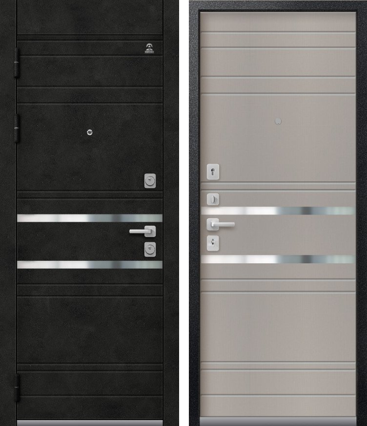 Входная дверь C-115 Черный муар + бетон темный + Кашемир грей