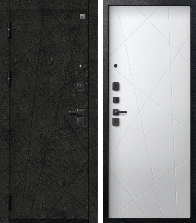 Входная дверь В-16 Черный муар + бетон темный + Кашемир белый