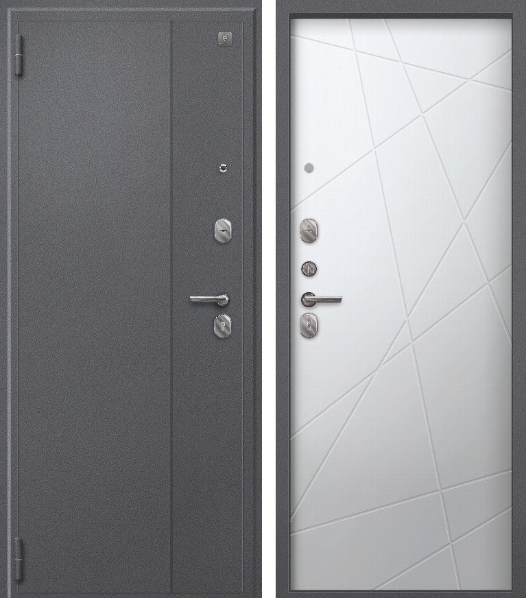 Входная дверь для квартиры A-03 (2026) Серый букле + Кашемир белый (860х2050, лев.)