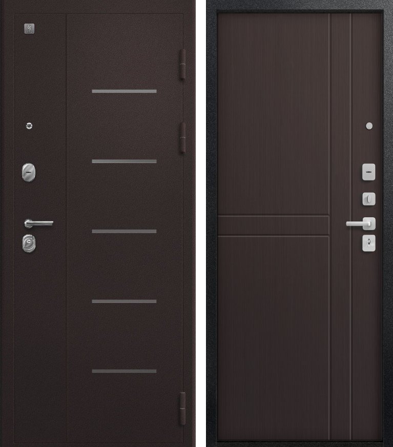 Входная дверь для квартиры В-06 (2026) Букле шоколад + Темная лиственница (960х2050, прав.)
