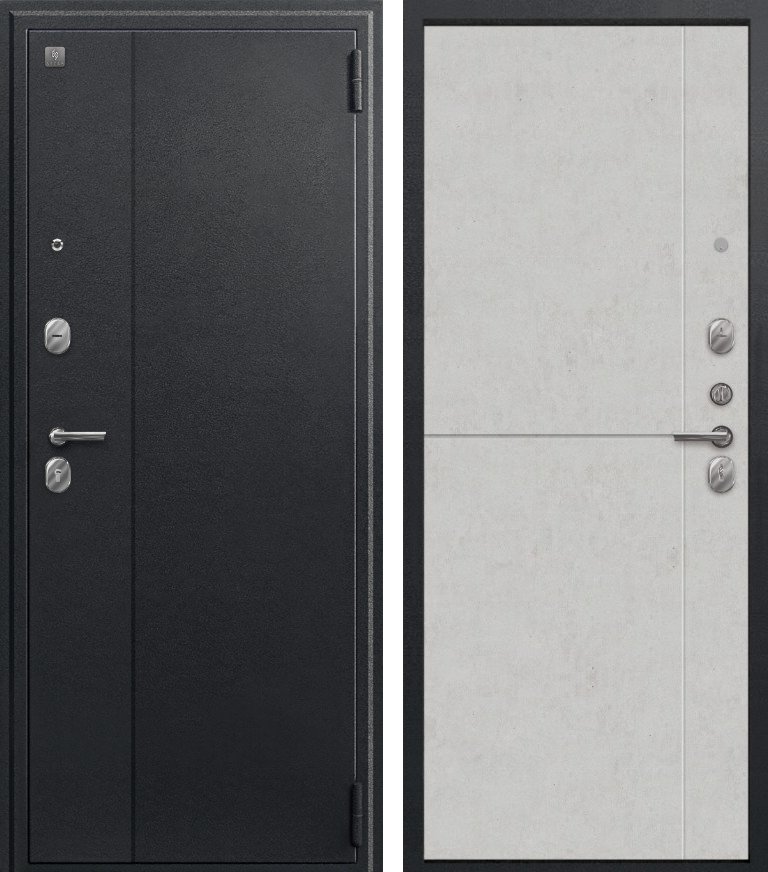 Входная дверь для квартиры A-05 Черный сатин + Бетон светлый (960х2050, лев.)