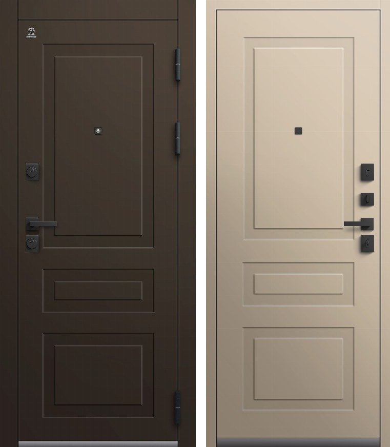 Входная дверь для квартиры C-115 (2026) Черный муар + Корунд шоколад + Кашемир латте (860х2050, прав.)
