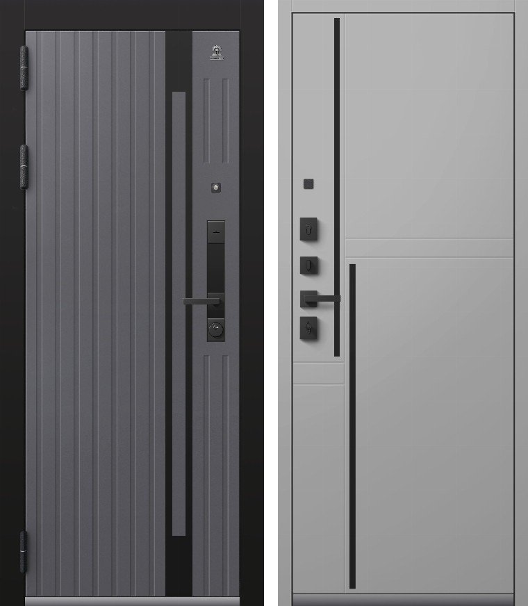 Входная дверь для квартиры C-109 (2026) Черный муар+Кашемир графит + Кашемир сильвер (860х2050, лев.)