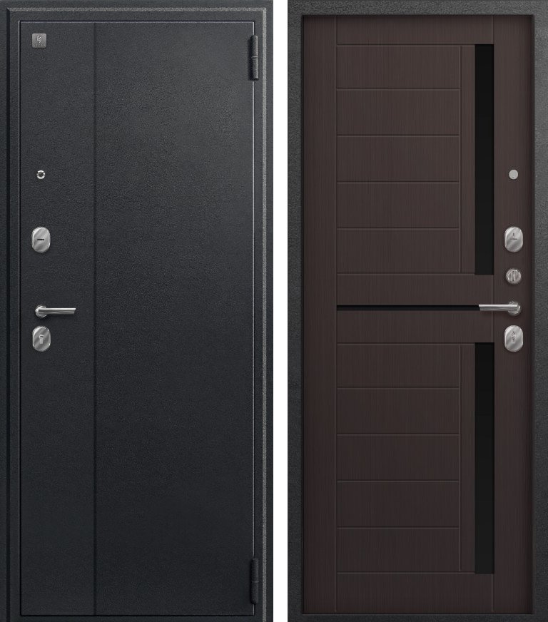 Входная дверь для квартиры A-01 Черный сатин + Лиственница темная (960х2050, прав.)