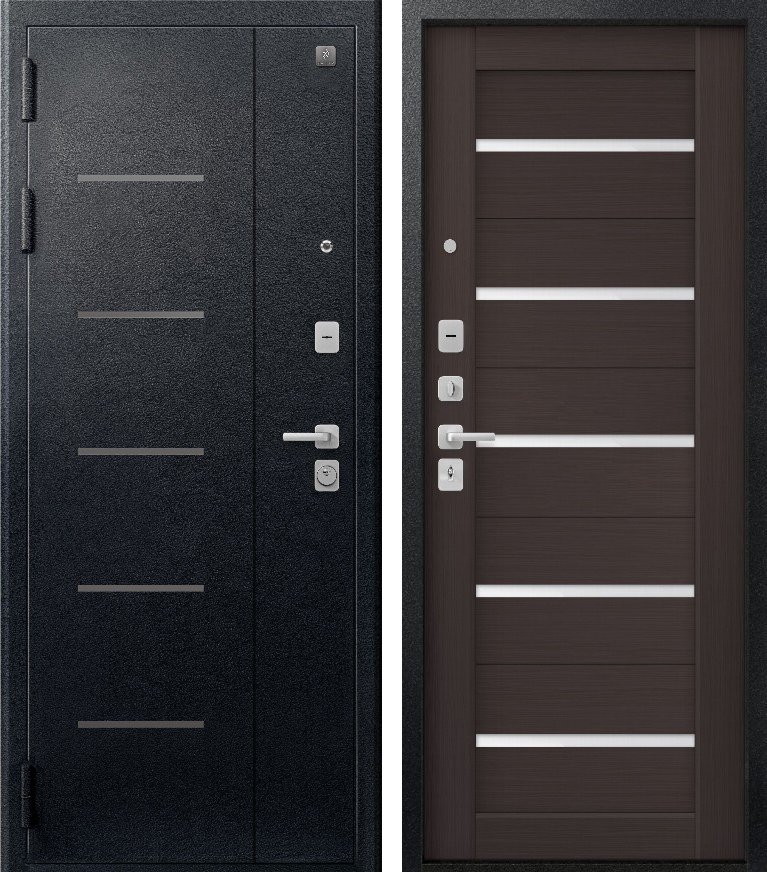 Входная дверь для квартиры В-05 (2026) Черный муар + Лиственница темная (960х2050, лев.)