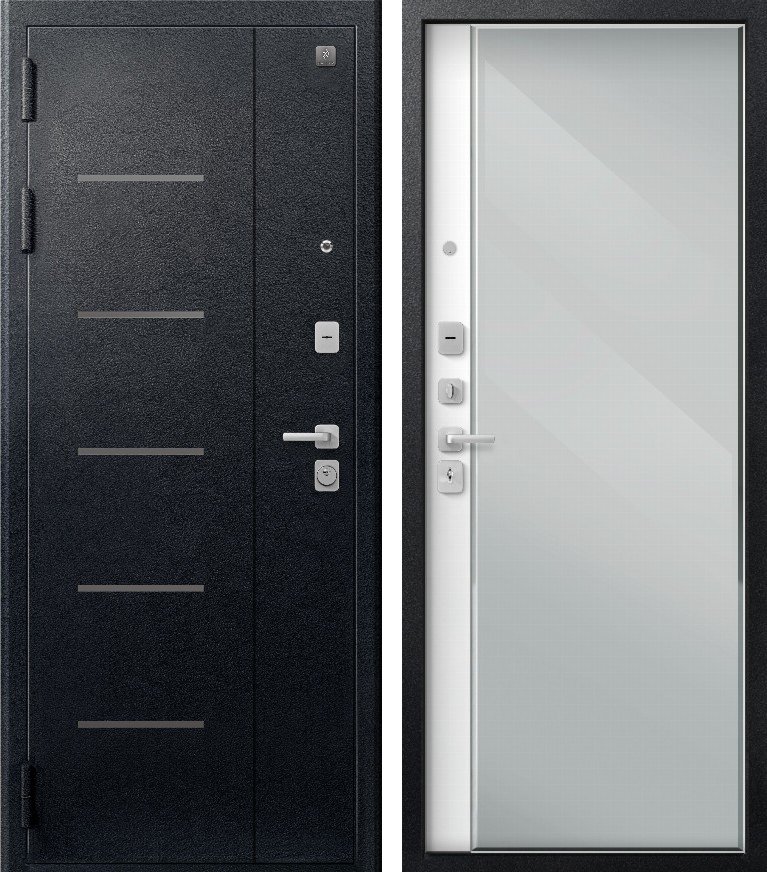 Входная дверь для квартиры В-04 (2026) Черный муар + Кашемир белый (960х2050, лев.)