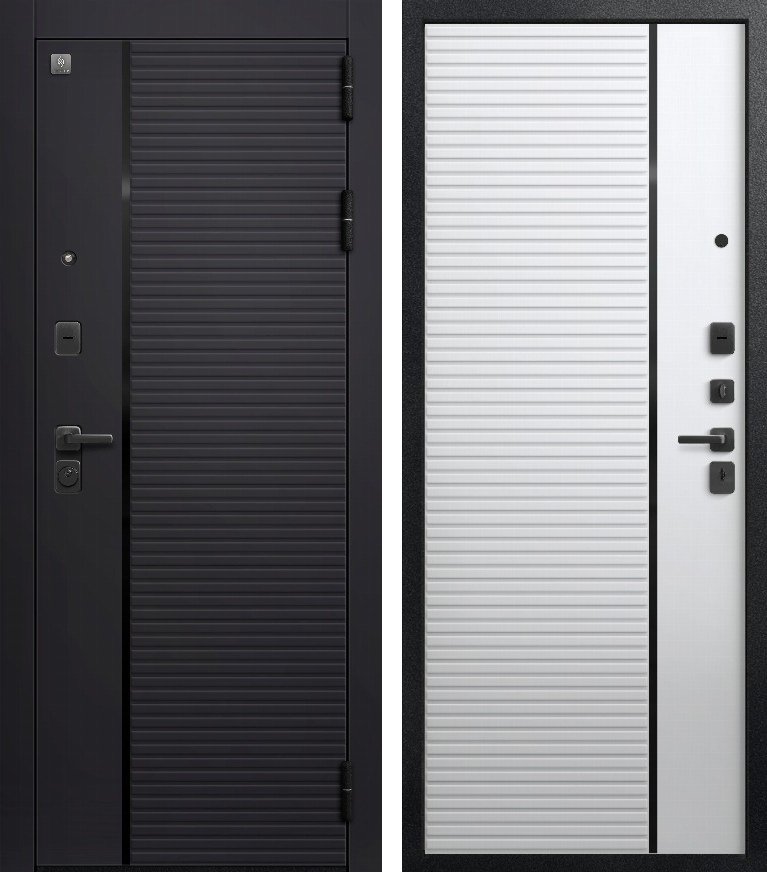 Входная дверь для квартиры В-14 (2026) Черный муар+Черный кварц + Кашемир белый (860х2050, прав.)