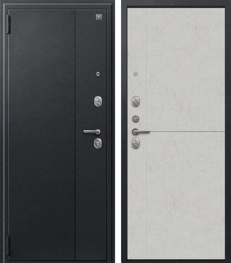 Входная дверь для квартиры A-05 (2026) Черный сатин + Бетон светлый (860х2050, лев.)