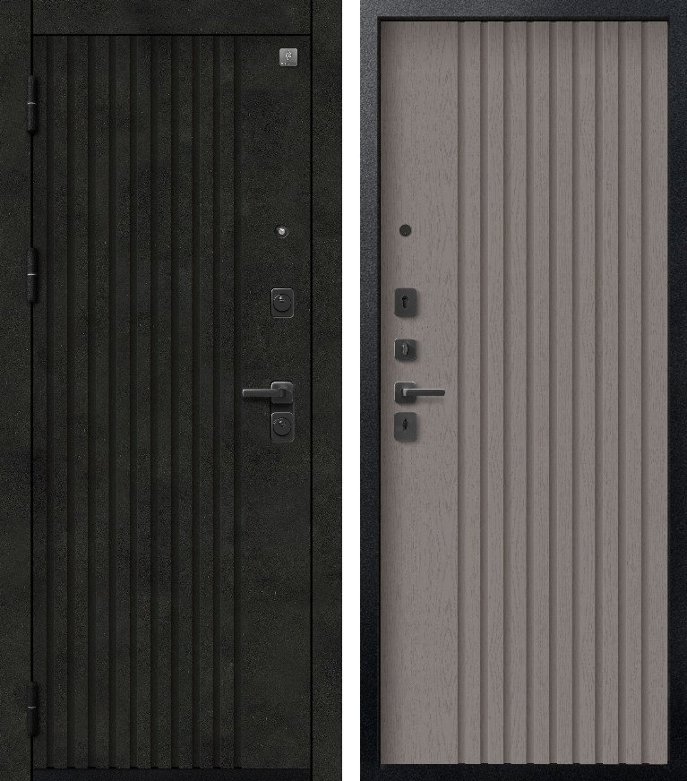 Входная дверь В(V)-15 (2026) Черный муар + бетон темный + Софт ясень грей