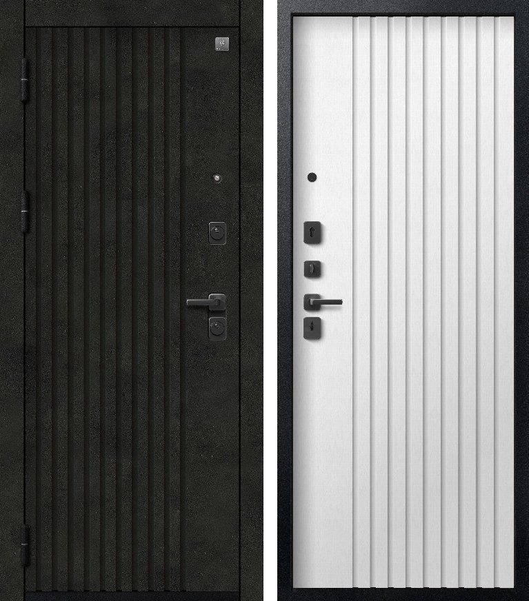 Входная дверь В(V)-15 (2026) Черный муар + бетон темный + Софт ясень белый