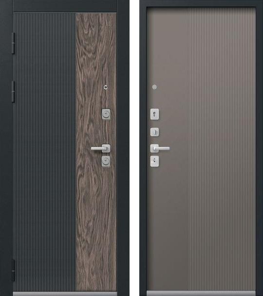 Входная дверь C-111 Черный муар+кварц черный+орех мокко + Кашемир базальт