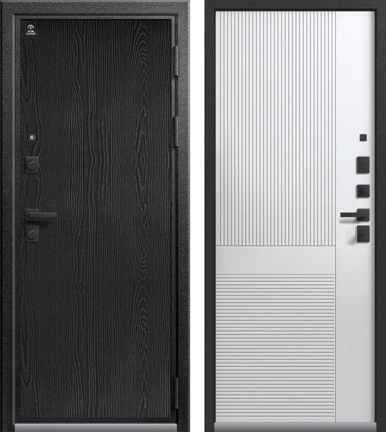 Входная дверь для квартиры Люкс-8 Серый муар+распил графит + Кашемир белый (960х2050, прав.)