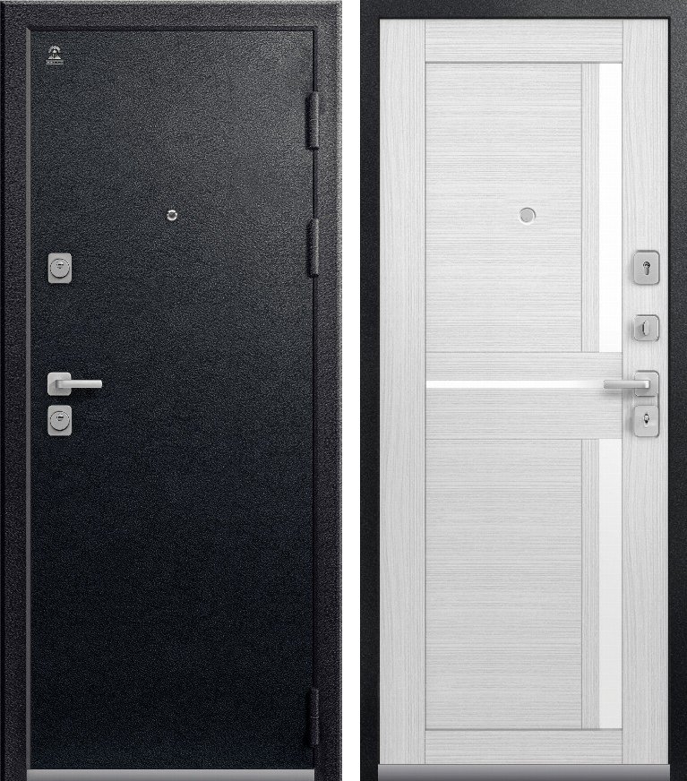 Входная дверь для квартиры C-102 Черный муар + Сноу (960х2050, прав.)