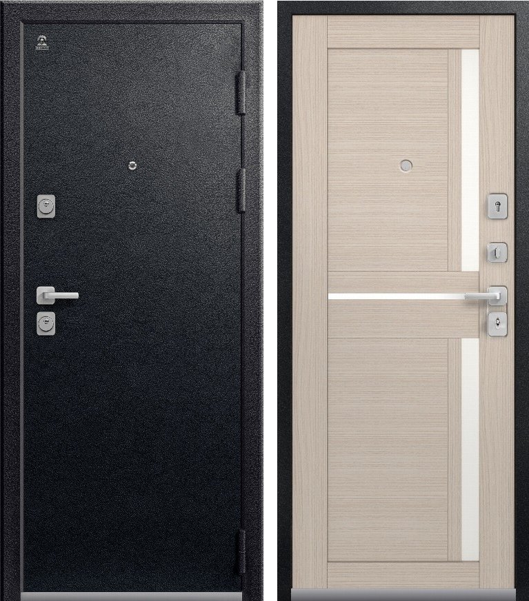 Входная дверь C-102 Черный муар + Лиственница светлая