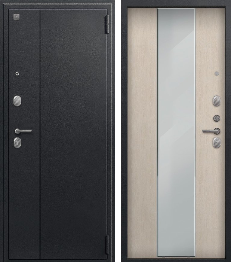 Входная дверь для квартиры A-04 Черный сатин + Седой дуб (960х2050, прав.)