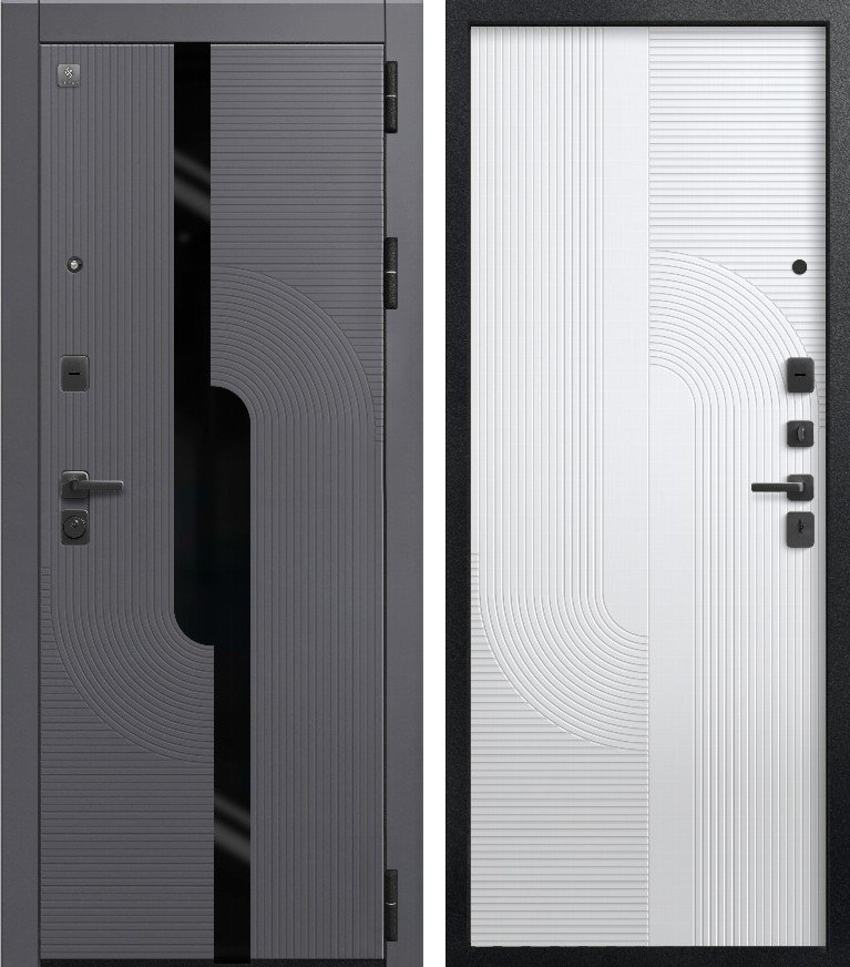 Входная дверь для квартиры В(V)-22 Черный муар+Кашемир графит + Кашемир белый (960х2050, прав.)