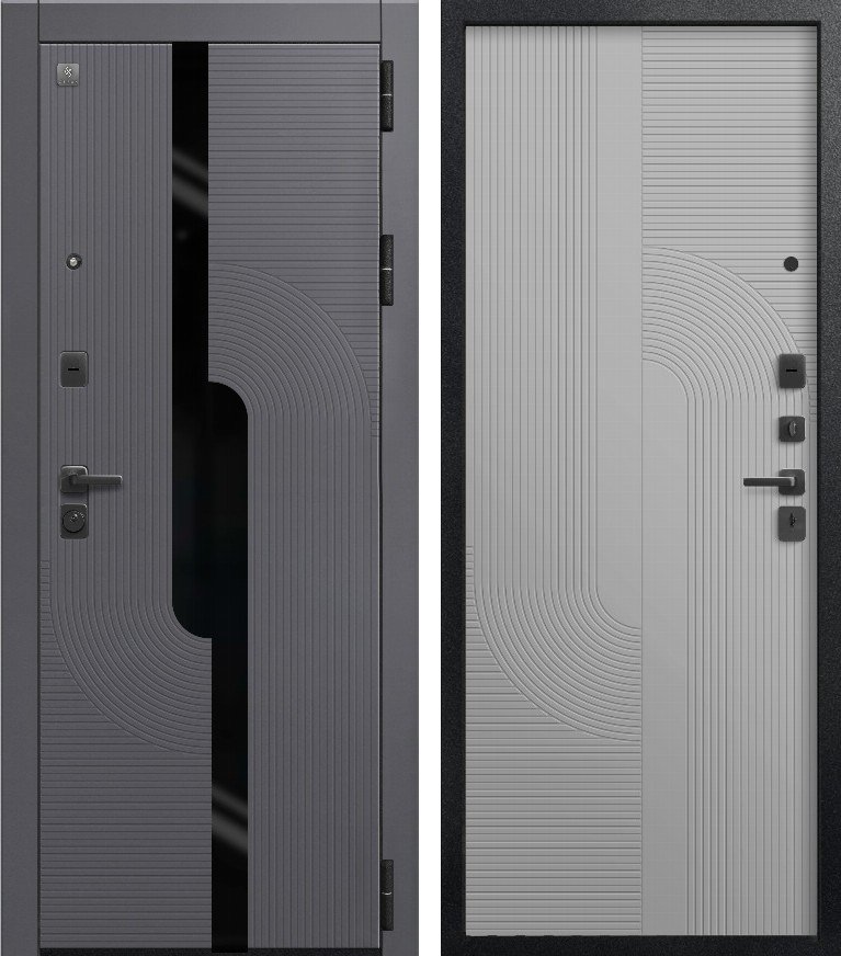 Входная дверь В(V)-22 Черный муар+Кашемир графит + Кашемир сильвер