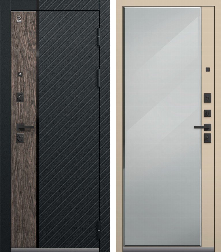 Входная дверь C-110 (2026) Черный муар+Орех мокко+Черный кварц + Кашемир латте