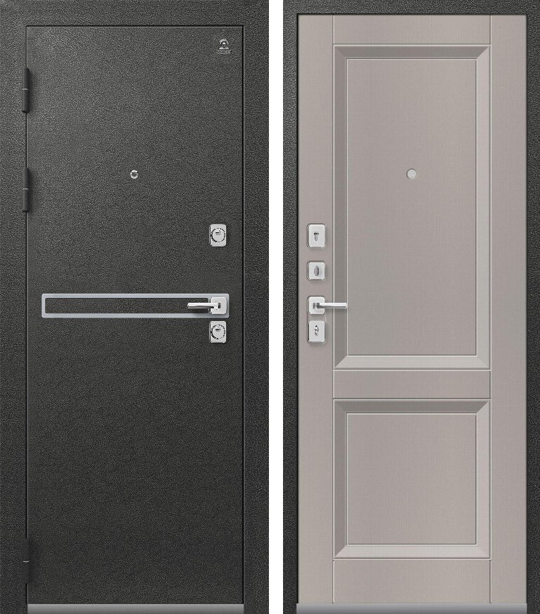 Входная дверь для квартиры Люкс-3 Графит муар + Кашемир грей (860х2050, лев.)