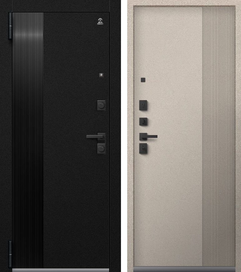Входная дверь для квартиры Люкс-2 (2026) Черный муар+Корунд черный + Корунд сливки (860х2050, лев.)
