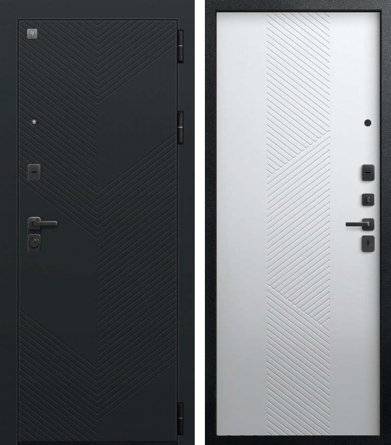 Входная дверь В(V)-23 Черный муар+Черный кварц + Кашемир белый