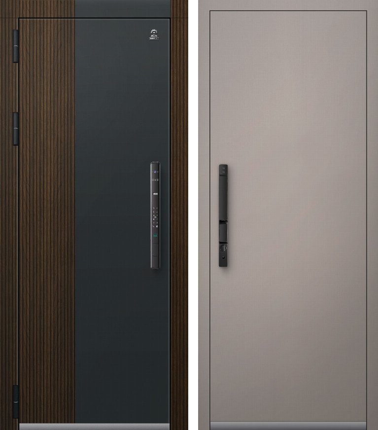 Входная дверь для квартиры С-202 Черный муар+Черный кварц+Ясень Голд + Кашемир грей (860х2050, лев.)